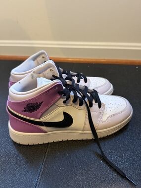 Air Jordan 1 Mid White Black Purple Sneakers